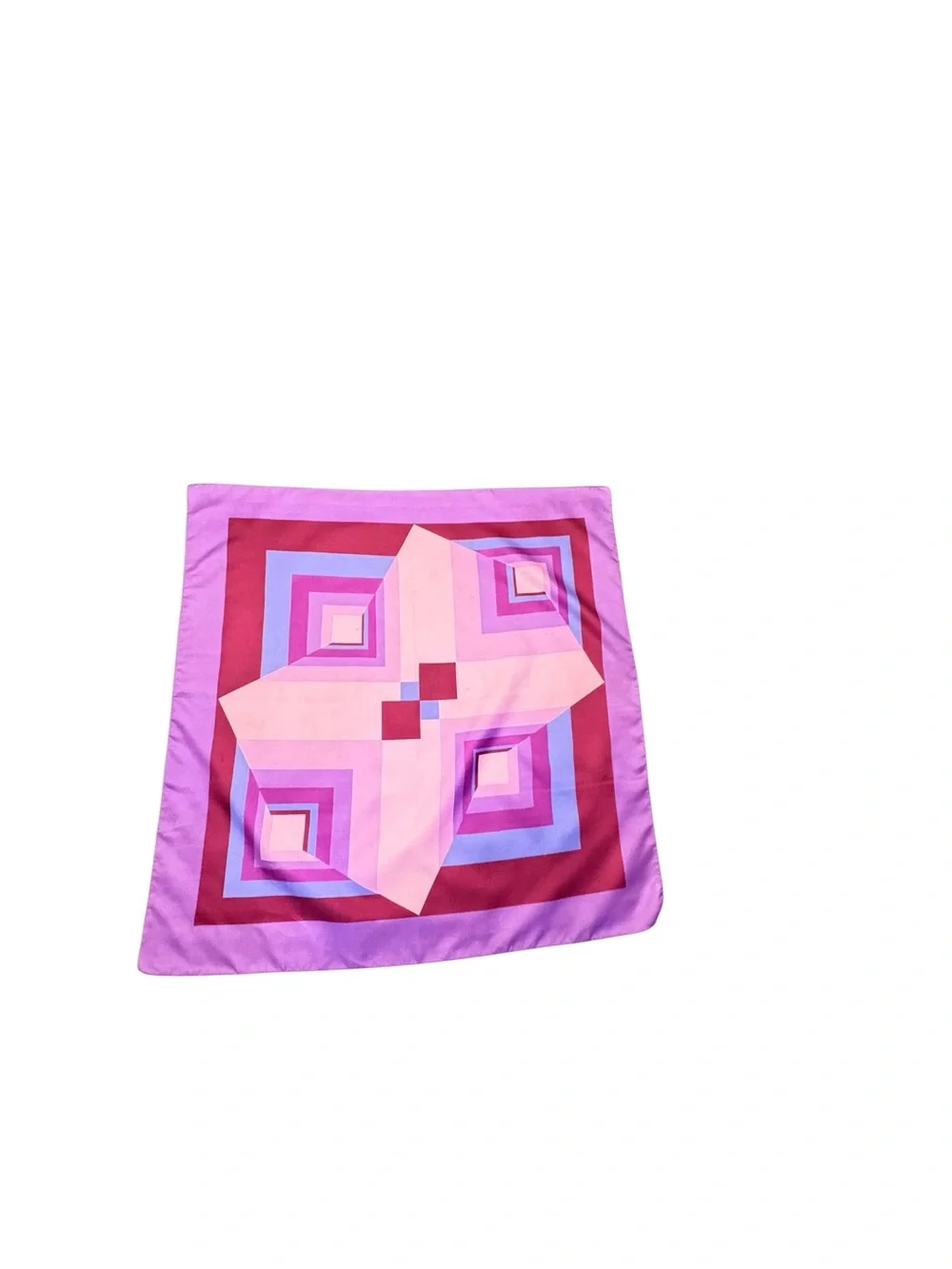 Vibrant Vintage Geometric Pink & Purple Square Silk Scarf
